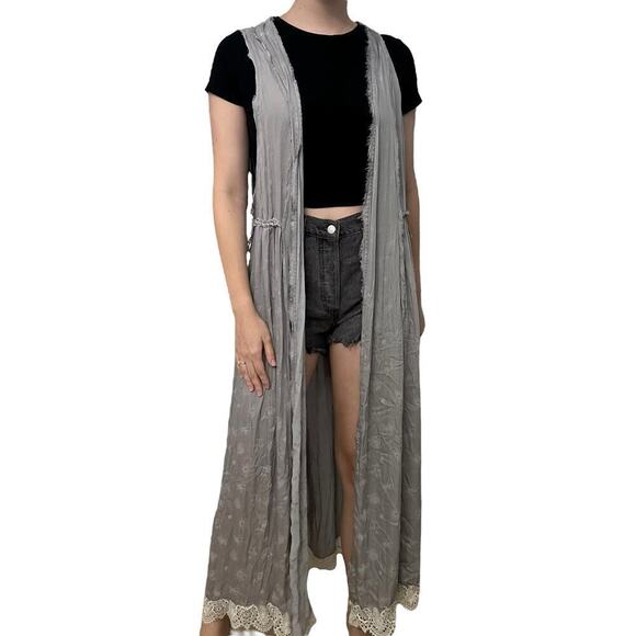 Free People Cardigan Kimono Sweater Long Duster Gray Boho Whimsigoth Gray Small - Picture 1 of 8